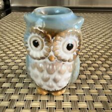 🌟🌟🌟Ceramic Blue Teal and Brown Owl Toothpick Holder picture