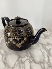 Price Bros M&M 1588 Black Tea Pot  w/Gold Tone Blue Orange Moroccan Henna Design picture