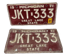 1971 Set of 2 State of Michigan Car License Plate Pair JKT-333 Great Lake State picture