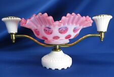 UNUSUAL FENTON CENTERPIECE BOWL & CANDLE HOLDER MILK GLASS & CRANBERRY COIN DOT picture