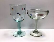 2pcs Vintage Antique Unique Crackle Glass Goblets with Colorful Pop Up Dots  picture