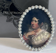 Jay Strongwater Picture Frame Oval Enamel Swarovski Crystal Pearls 4.5x6 AS IS picture