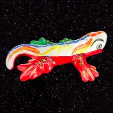 Mexican Folk Art Pottery Iguana Lizard Figurine Multicolor Pottery Hand Made picture