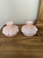 Pair Of Vintage Petite Fenton Wright Plume Pink Cased Glass Oil Lamp Shade 4”D picture
