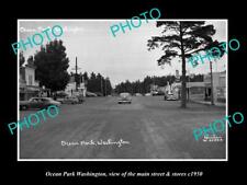OLD LARGE HISTORIC PHOTO OF OCEAN PARK WASHINGTON THE MAIN ST & STORES c1950 picture