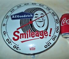 VINTAGE B.F. GOODRICH SMILEAGE TIRE THERMOMETER GAS OIL SIGN METAL GLASS PAM ERA picture