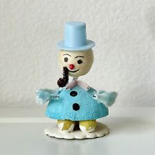 Vtg Japan Holiday Figurine Blue Putz Mica Bobblehead/Nodder Snowman Spun Cotton picture