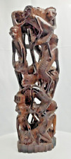 HAND CARVED EBONY WOOD VTG AFRICAN ART MAKONDE FAMILY TREE OF LIFE 12