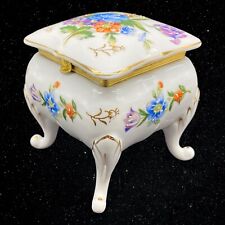 Napcoware Porcelain Japan Hand Painted Square Footed Trinket Box Floral 3”T 3”W picture