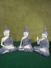 3 White and Blue Meditating Buddha  resin statues 7 in T x 2.5 in W picture