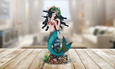 Turquoise Princess Mermaid Sitting on Rock Statue 11
