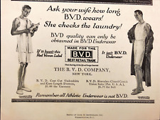 1919 BVD Underwear Original Antique Print Ad Ask Your Wife How Long BVD Wears picture