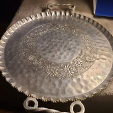 Vintage Cromwell Hand Wrought Hammered Aluminum Oval Serving Tray Handles 15