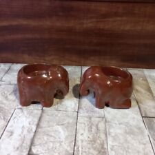 Set Of Two Partylite Elephant Ceramic Votive Candle Holders Brown Vintage picture