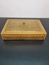 Persian Micro Mosaic Inlaid Wood Trinket Box Velvet Lined 7x 4 1/2 vtg READ  picture