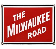 VINTAGE THE MILWAUKEE ROAD PORCELAIN SIGN TRAIN STATION FREIGHT RAIL ROAD GAS picture