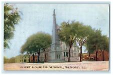 1908 Court House and Memorial, Freeport Illinois IL Antique Postcard picture