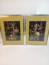 Vintage Pair Of Dried Flowers And Feather Butterflies 9