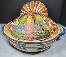 Antique Style Mexico Pottery Tlaquepaque TerraCotta Turkey Bird Casserole Pot 15 picture