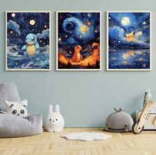 3 Pc Set Pokémon Portraits Starry Nights Canvas Art Anime. 20 x 30 Inches. picture