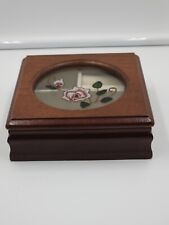 Vintage Wooden Stained Glass Jewelry Trinket Storage Box Chest Flower In Bloom picture