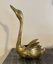 Vintage Brass Large Swan Goose Duck Planter 13” Tall To Tip Of Beak picture
