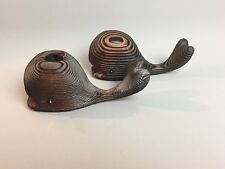 Unique Pair Hand Crafted Cryptomeria Wooden Whales Mid Century Modern Japan picture