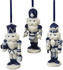 Porcelain Delft Blue Nutcracker Ornament - Set Of 3 picture