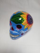 Authentic Mexican Hand Painted Glossy Ceramic Sugar Skull 6” 