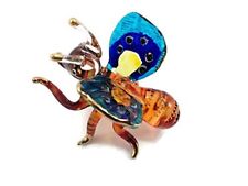 2 Long Bee Glass Blown Figurine Insect Collectible Crystal Hand Color Painte picture