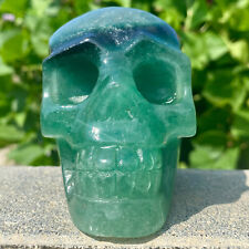 1.5LB Natural green strawberry Quartz Crystal Skull hand carved decoration picture
