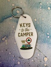 Keys to the Camper NEW Keychain, Old School Motel Shaped Key, WHITE picture