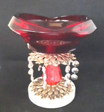 Vintage MCM Viking Glass 7” Ruby Red Horseshoe Ashtray Atop Marble,lucite Metal  picture