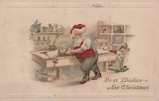 Postcard Santa Claus Working in Workshop Best Christmas Wishes 1916 picture