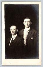 RPPC Two Men in Suits & Ties with Slick Hair AZO 1904-1918 ANTIQUE Postcard 1313 picture