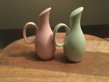 Vintage Pink & Green Vessel Salt & Pepper Shakers Pottery Look picture
