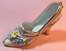 Cracker Barrel Pink, Blue & Yellow with Gold High Heel Porcelain Shoe Pretty picture