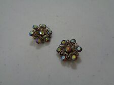 Rhinestone Flower Clip Earrings Clip-On Vintage Pretty 1-1/8