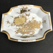 Vintage Italy MARBRO Gold Painted Peonies Dish Jewelry Candy Trinket Bowl picture