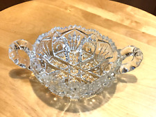 Clear EAPG Pressed Glass Bowl 2 Handles Wheat Arch Button 7