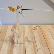 Rare VTG Giraffe Miniature Mother & Baby Giraffe Glass Art - Beautiful Rare Glas picture