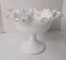 VTG Fenton Mid Century Pedestal Compote Dish Milk Glass Bowl Footed Clear Top picture