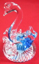 Clear Glass Swan (Blue Inside) with Two Cygnets Art Glass Figurine picture