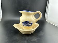 Antique Miniature NEW HAMPSHIRE Pitcher Wash BASIN Flow Blue OLD MAN OF MOUNTAIN picture