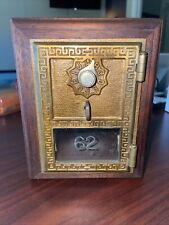 VINTAGE Oak USPS Mail Box Brass Eagle Single Dial Lock Coin Bank picture