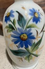 1930s-40s Victorian Bohemian Hand Painted Blown Opaline Glass Vase picture