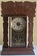 Antique E. Ingraham Piedmont Gingerbread Kitchen Gong Chime Alarm Mantle Clock picture