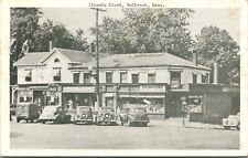 Postcard 1940s - Lincoln Block Holbrook  MA Street View Cars Coke Sign Thompsons picture