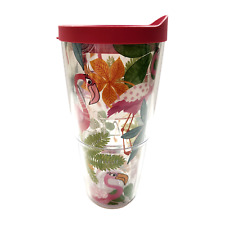 Tervis Pink Flamingo Plastic Drink Tumbler Cup with Lid 24 oz Great Condition picture