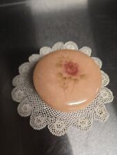 Vintage Round Rose Quartz/Alabaster Carved Trinket Box  Rose on the Lid 4